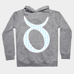 Taurus Zodiac Horoscope Symbol in Pastel Blue and White Gingham Pattern Hoodie